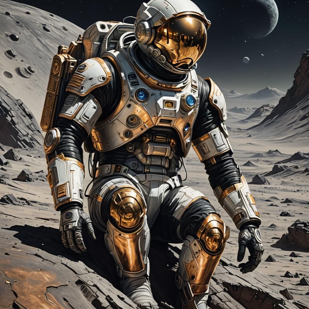 Astronaut on the Moon in Sci-Fi Style