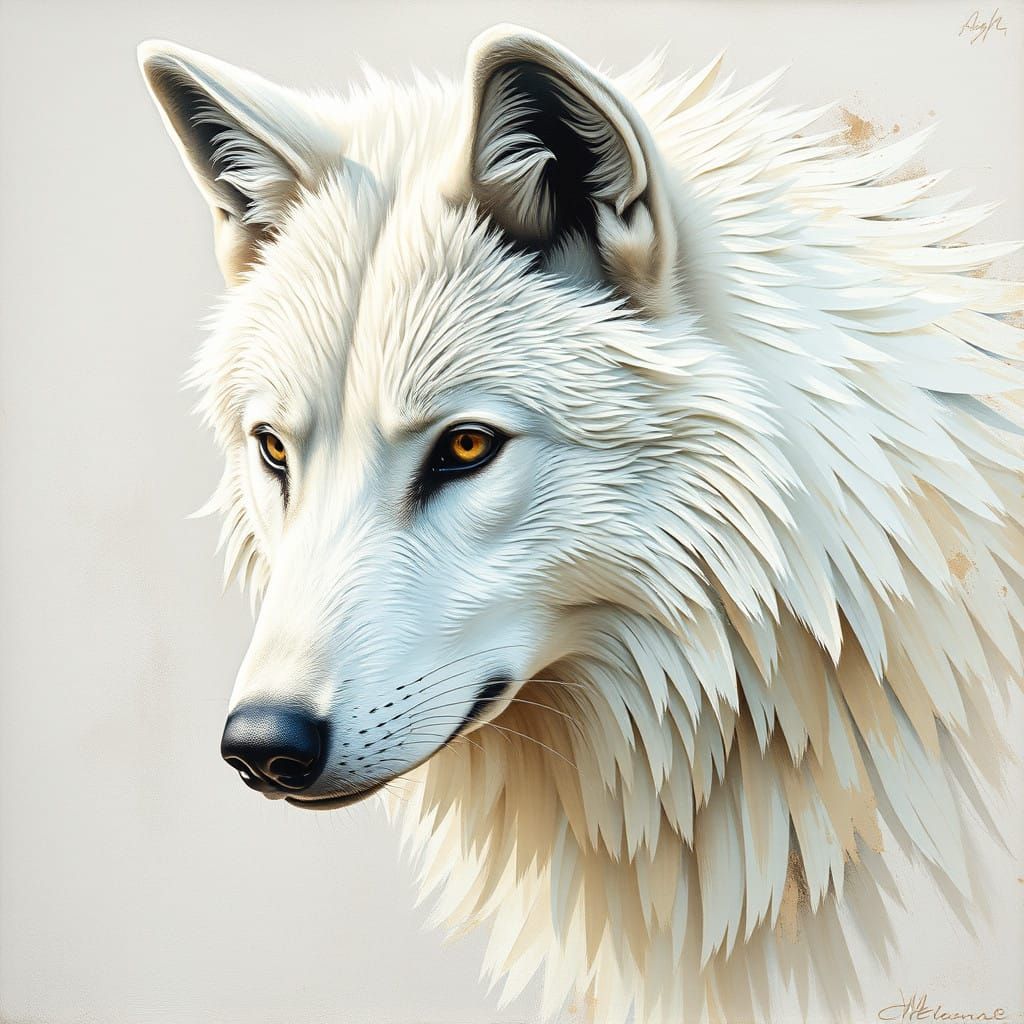Majestic White Wolf in Maximalist Style