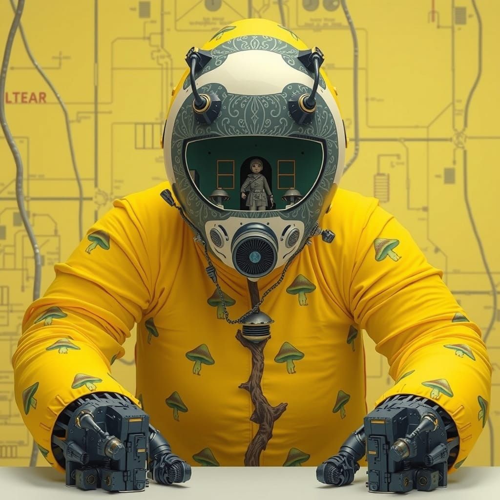 Surreal Whimsical Scene in Modernist Aesthetic