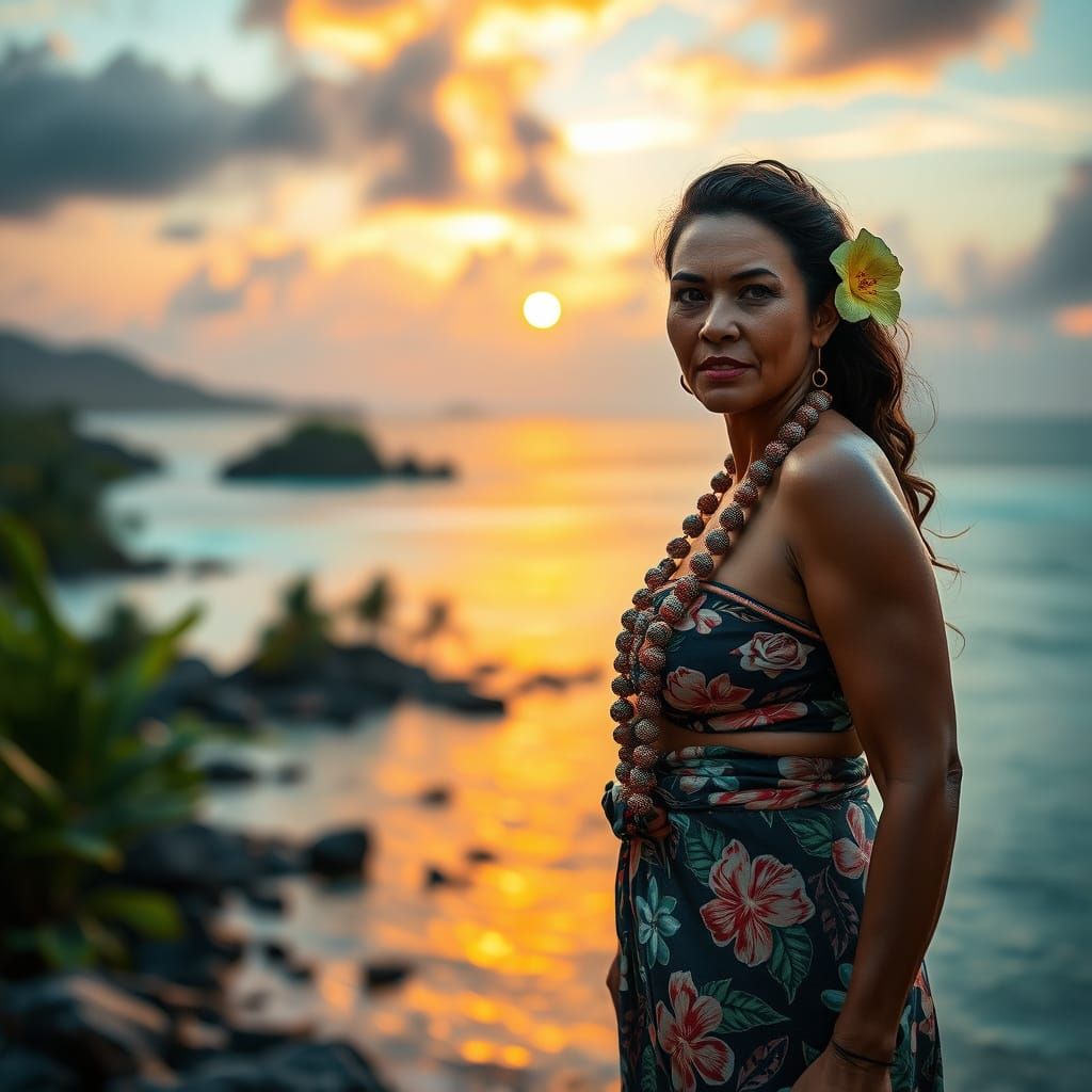 Confident Polynesian Woman in Tropical Paradise