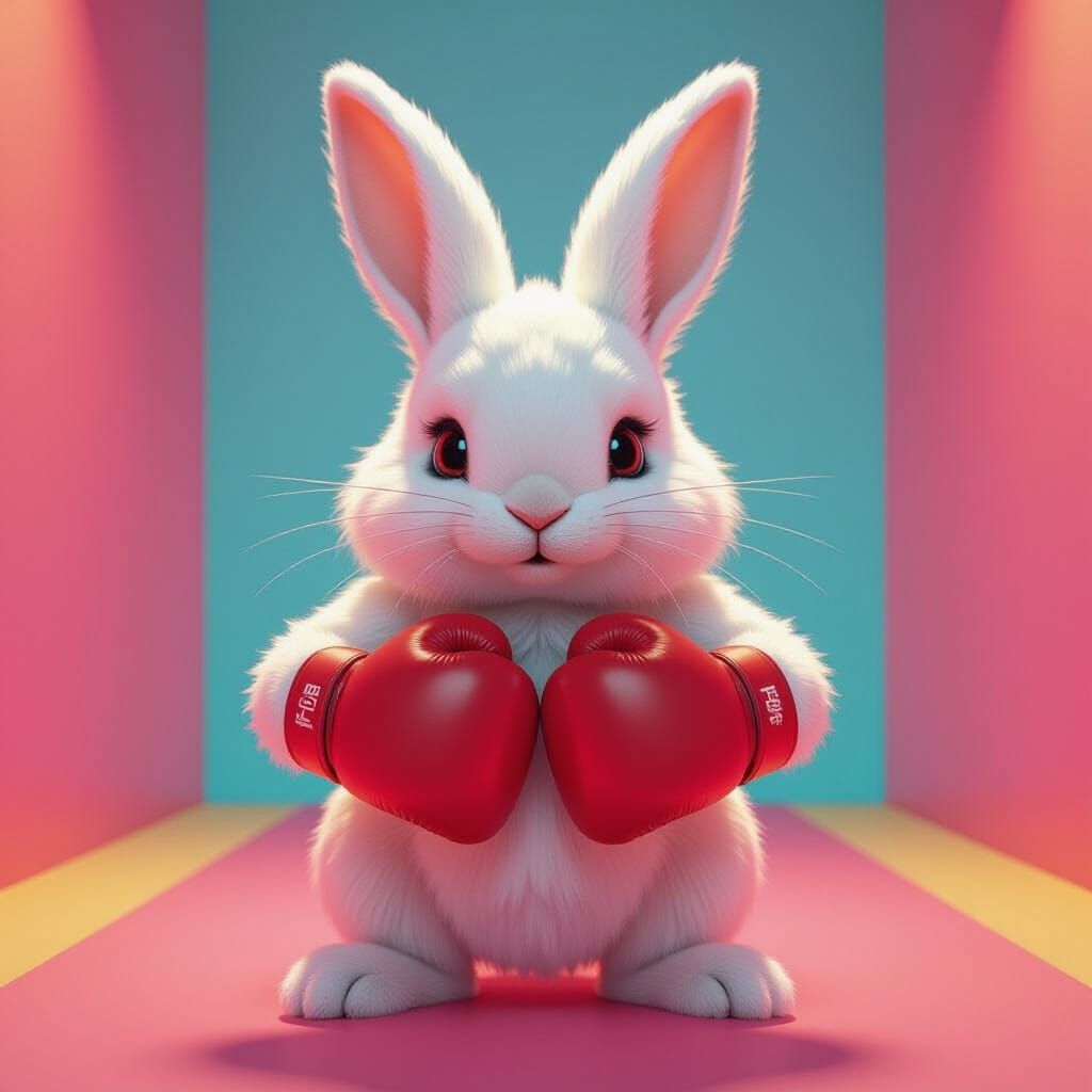 Fluffy Bunny with Boxing Gloves in Pop Art Style