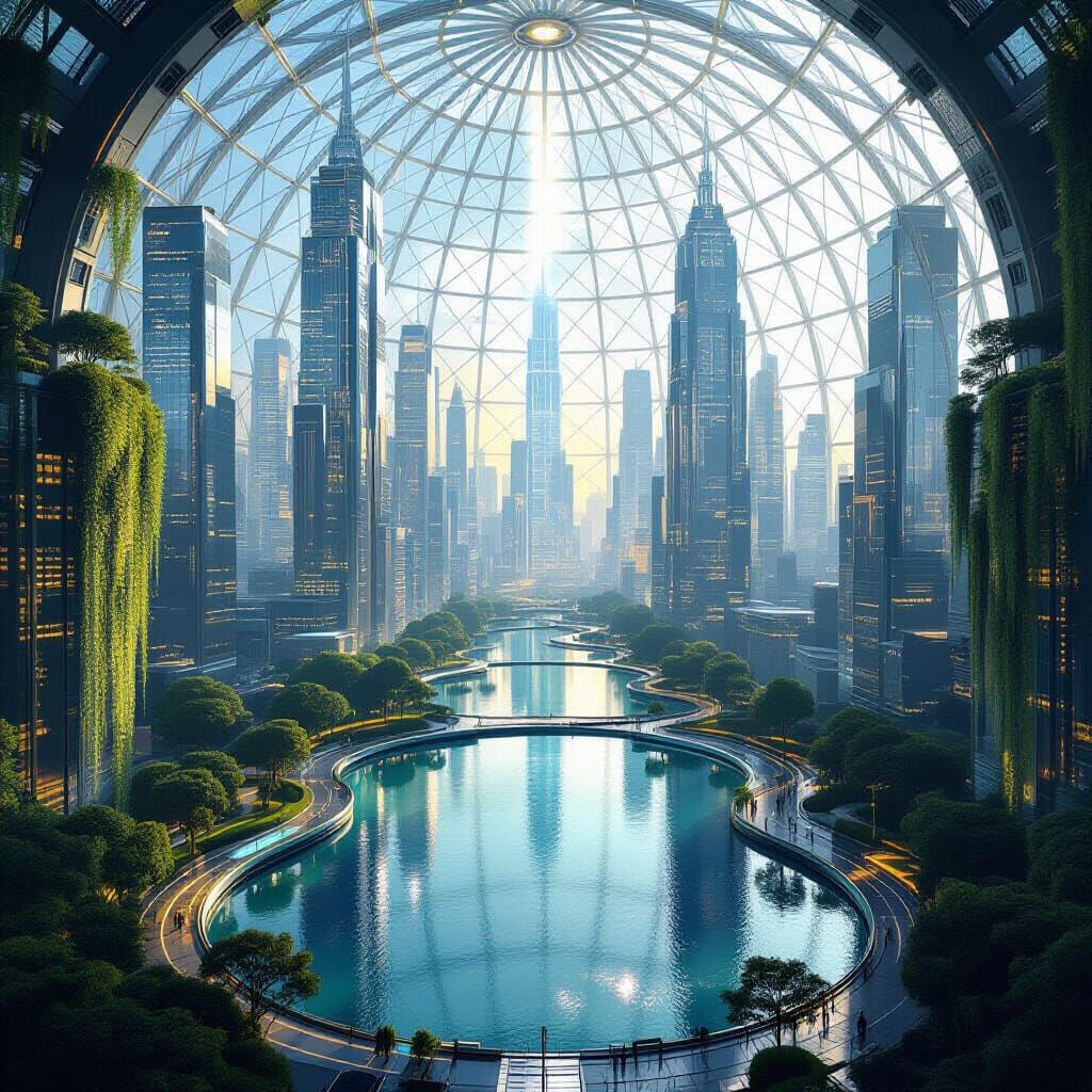 Futuristic City Inside Glass Dome