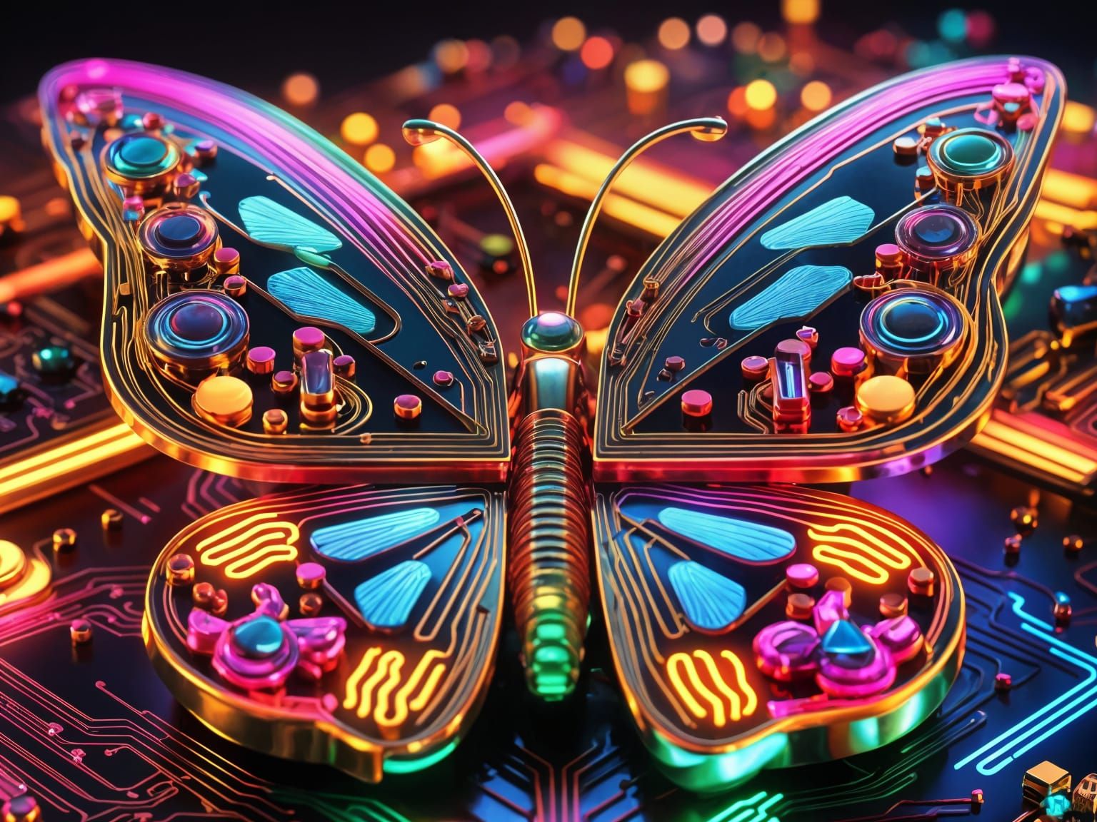 Neon Butterfly in Cyberpunk Wonderland