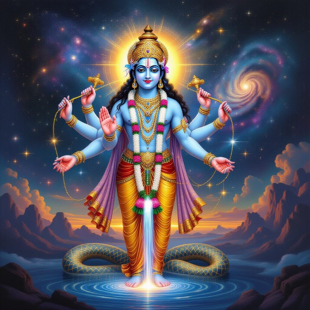 Bhagwan Vishnu Merging with Cosmic Galaxies