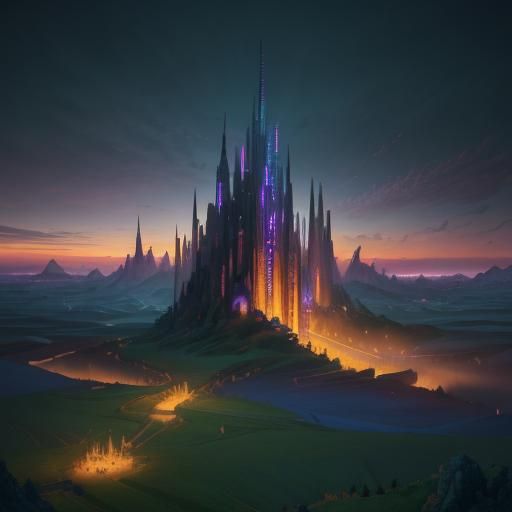 Corn Maze Illuminated by Carnival Rides in a Dazzling Dusk S...