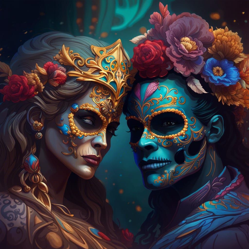 Day of the Dead Dancing Couple in Gold