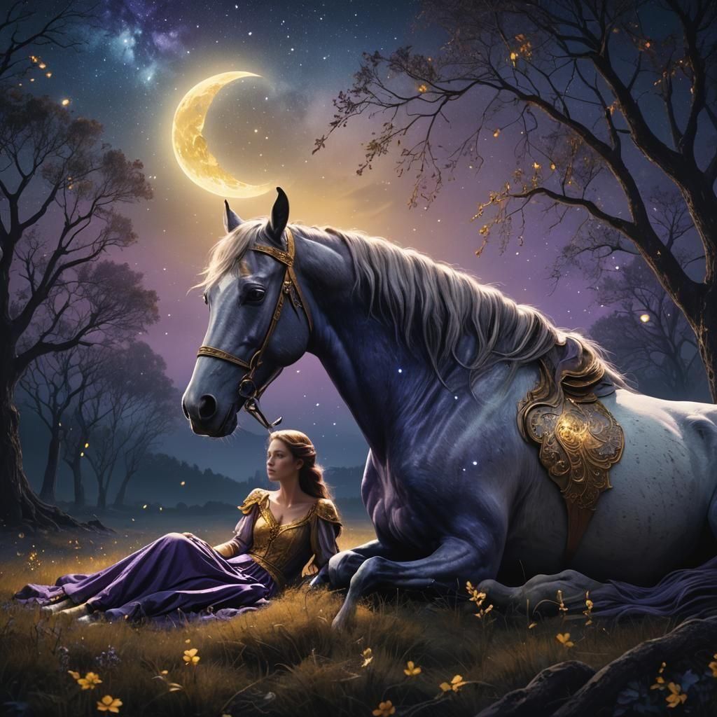 Surreal Horse-Woman Gazing at Stars