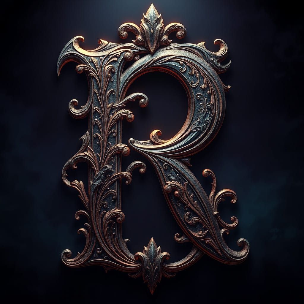 Majestic Letter R in Dark Fantasy Art
