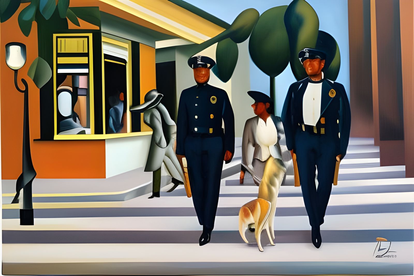 Controversial Slogan in Art Deco Oil Painting