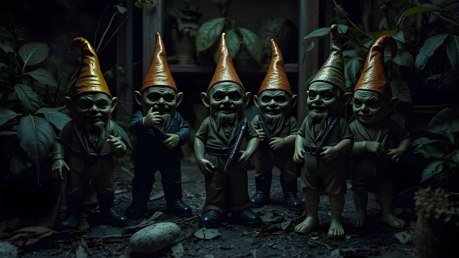 Surreal Plastic Gnomes Pose in Dali-Inspired Overgrown Garde...
