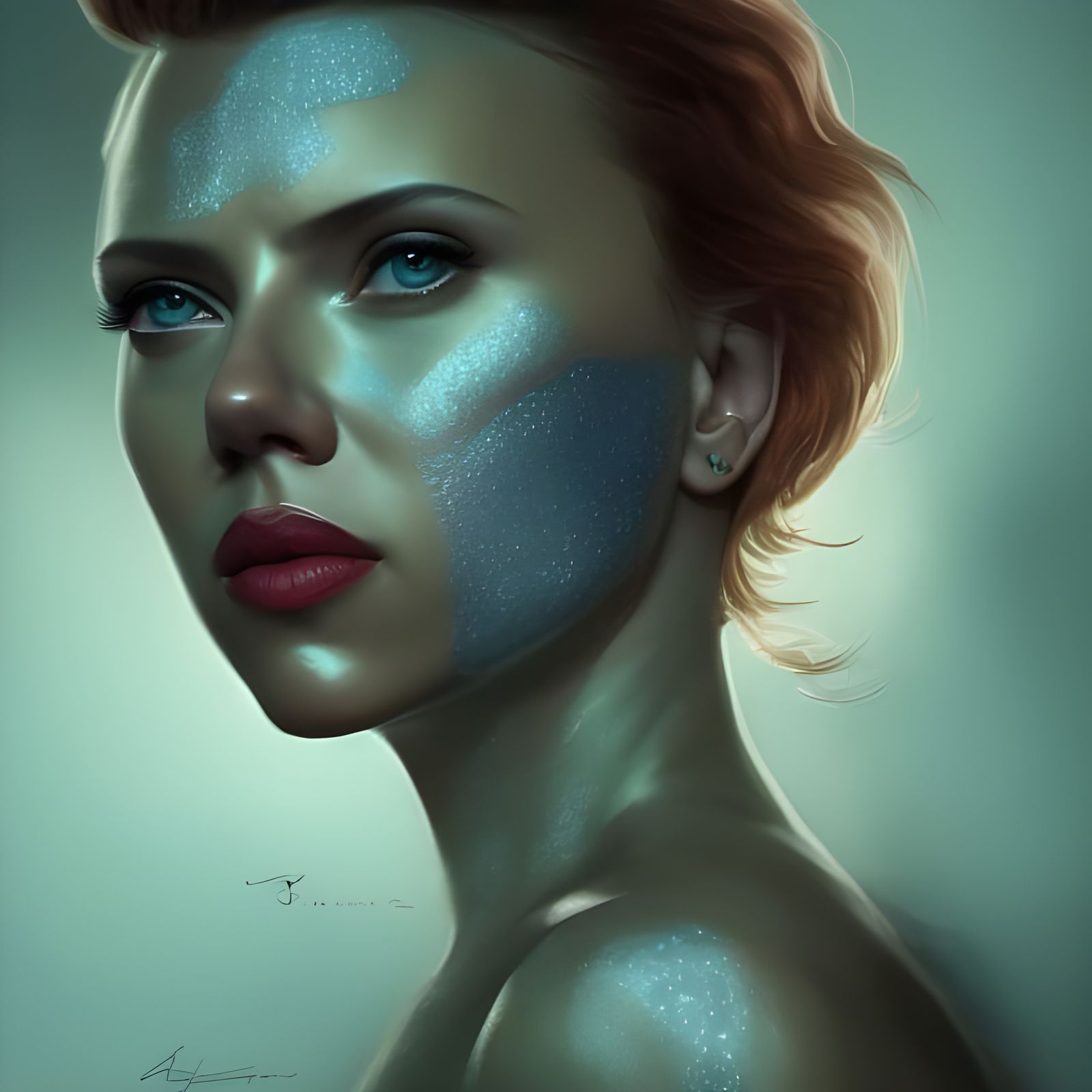 Sapphire Encrusted Portrait with Metallic Ink Calligraphy