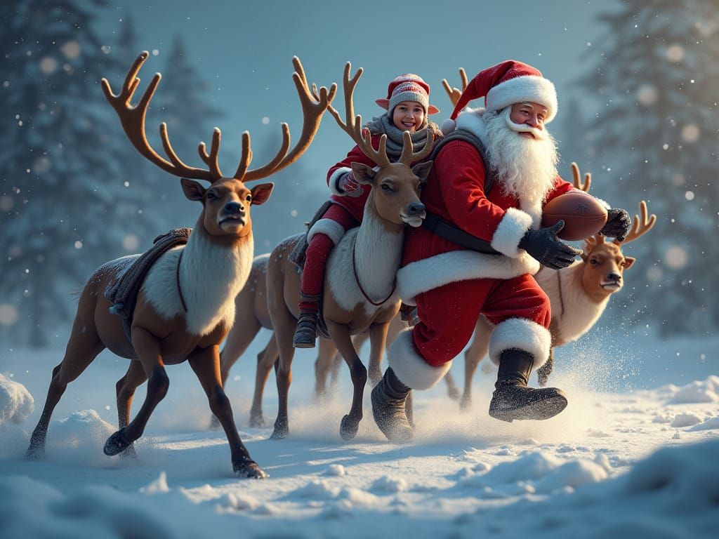 Santa in Epic Football Match with Elves and Reindeer in Vibr...