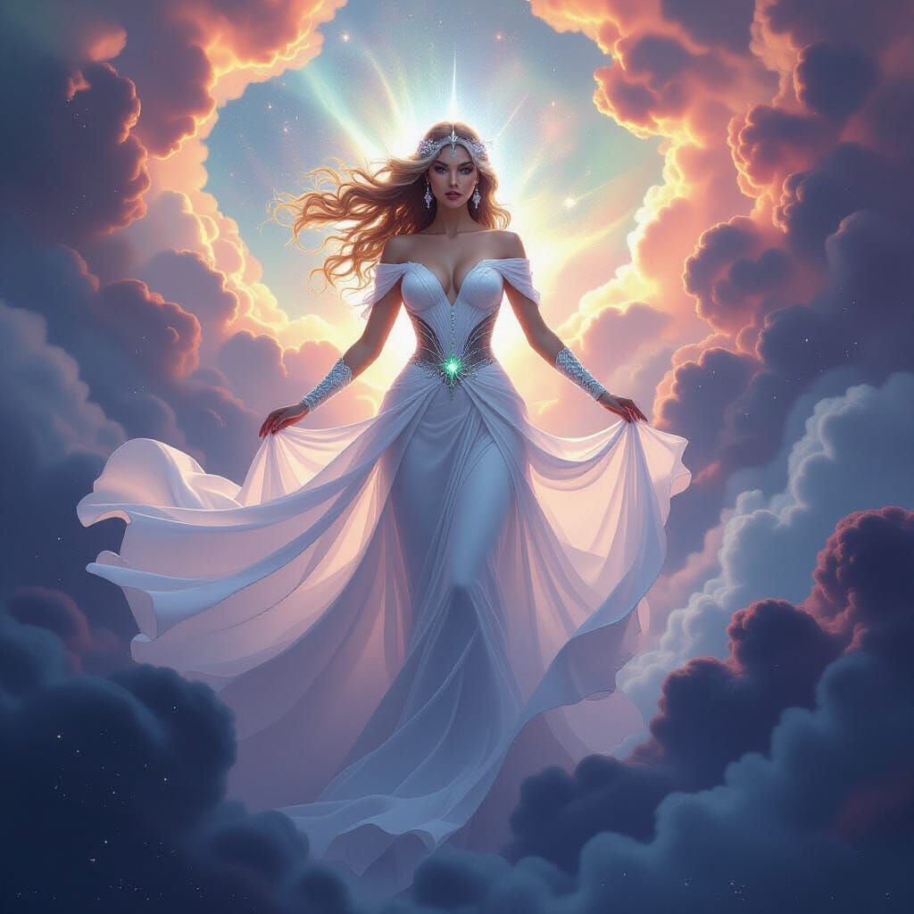 Goddess of Starlight Emerges from Cosmic Nebula