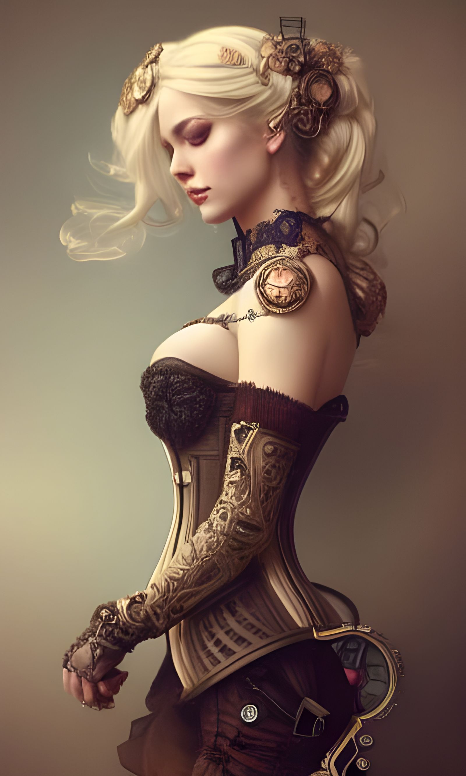 Steampunk Blonde in Elaborate Corset: Digital Illustration