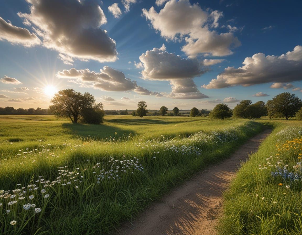 Hyperrealistic Sunny Landscape in Photorealistic Style