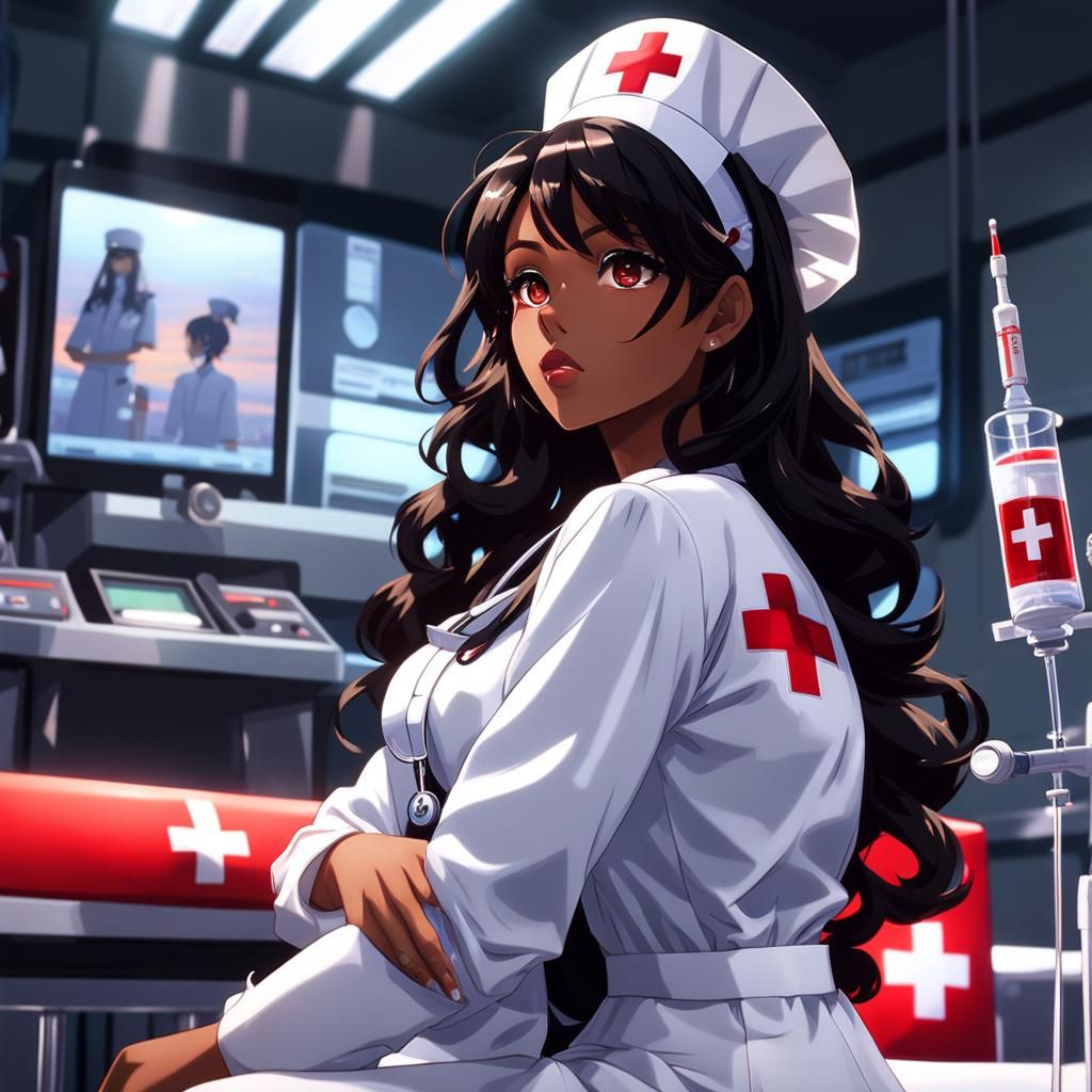 Hyper-Real Anime Nurse in Sunset Light