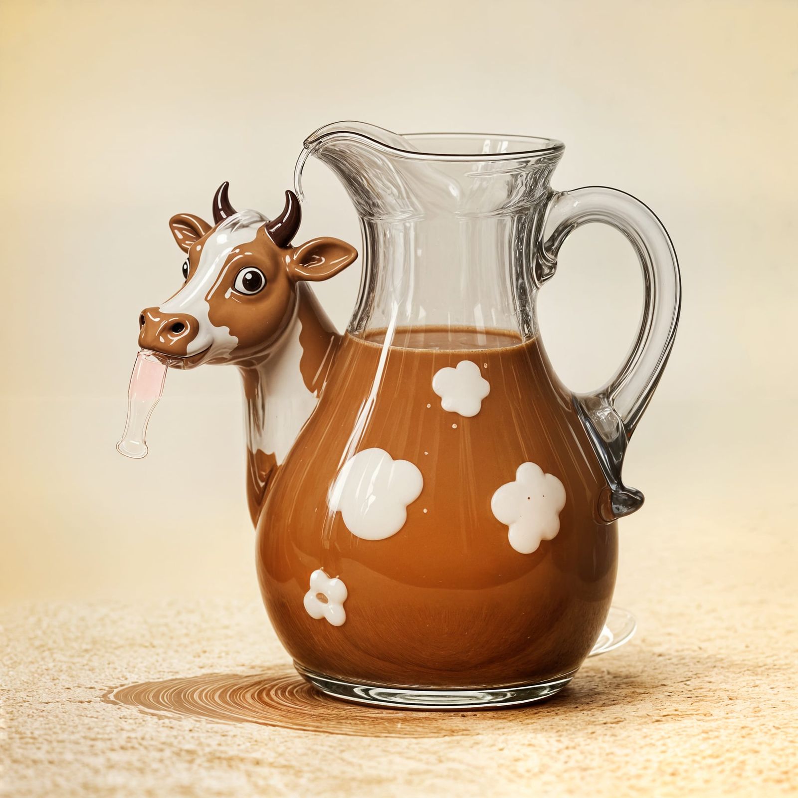 Cow-Shaped Milk Jug Filled with Chocolate Milk