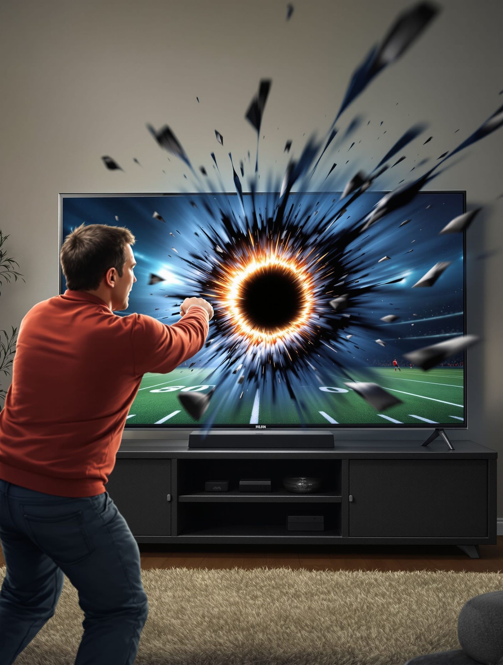 Man Punches Black Hole Through TV Screen