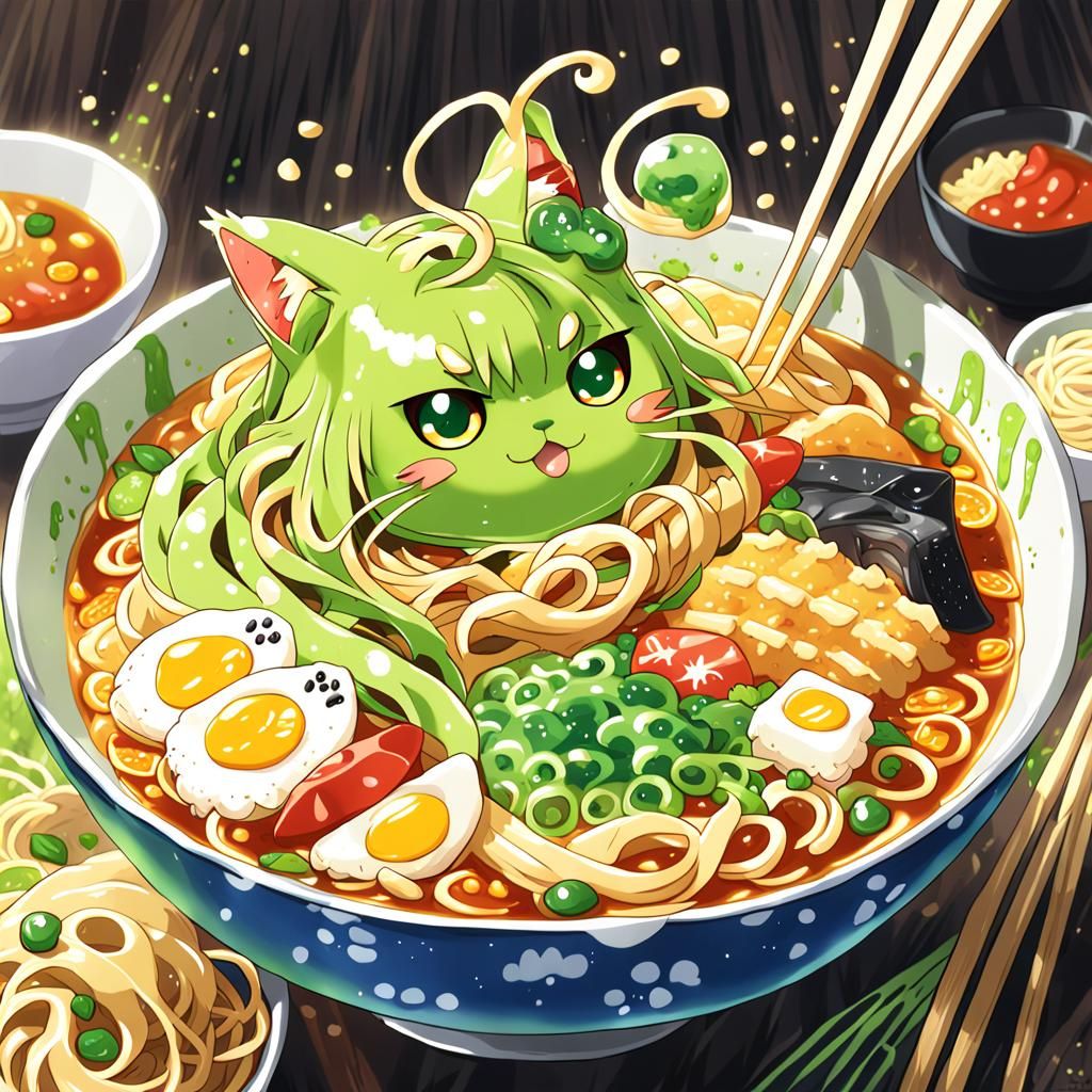 Anime Style Neko Slime Ramen Bowl