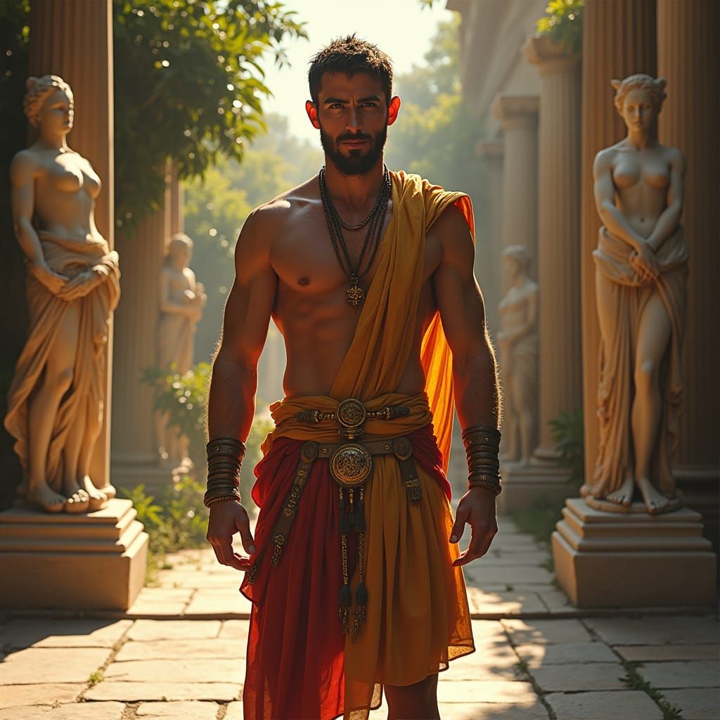 Roman Reigns in Ancient Greek Garden, Oil Painting