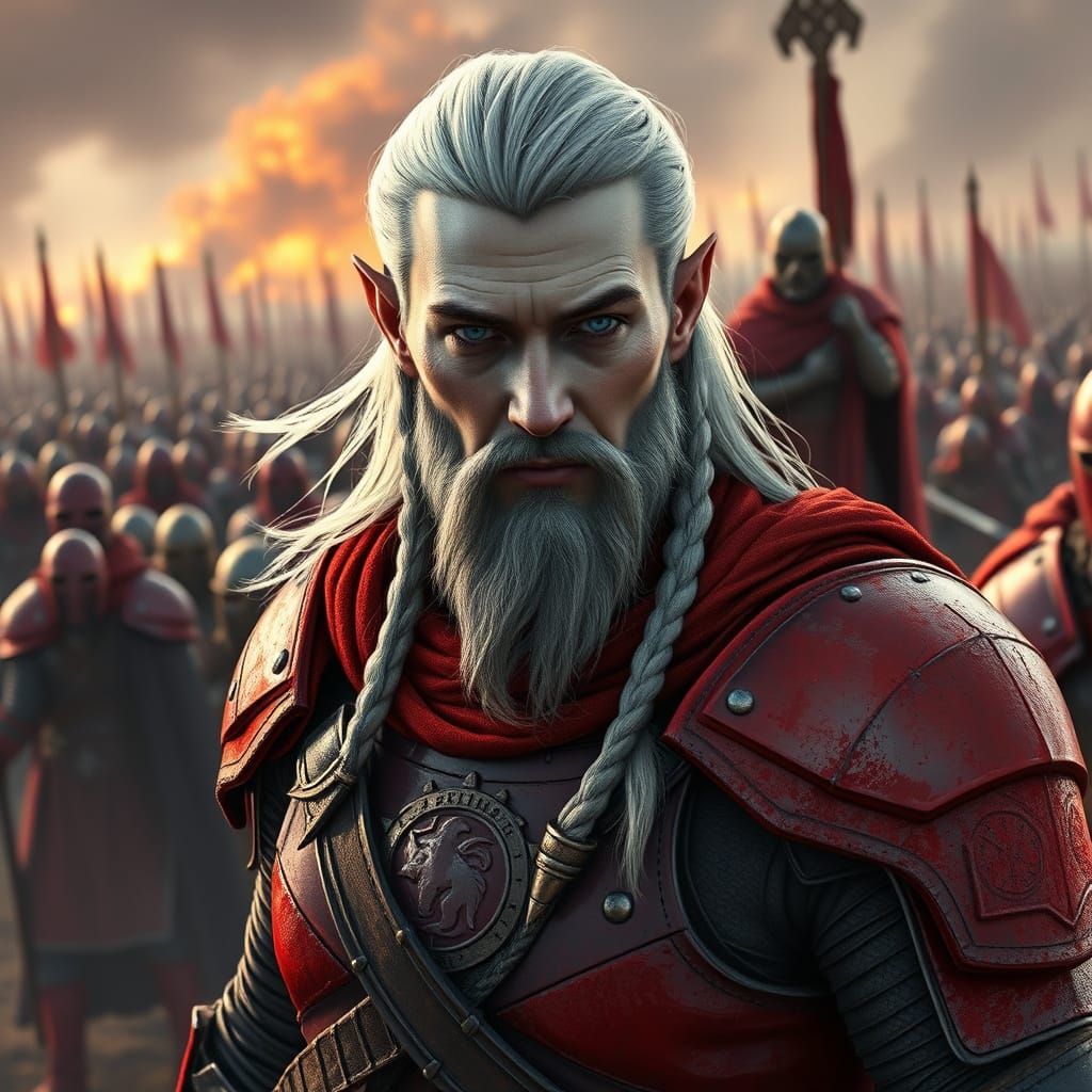 Elven Commander Leading a Futuristic Army