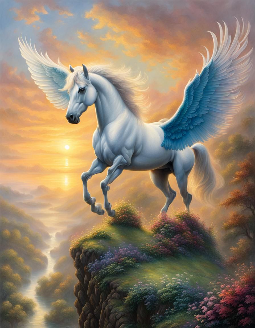 Ethereal Pegaso Portrait in Fantasy Sunrise