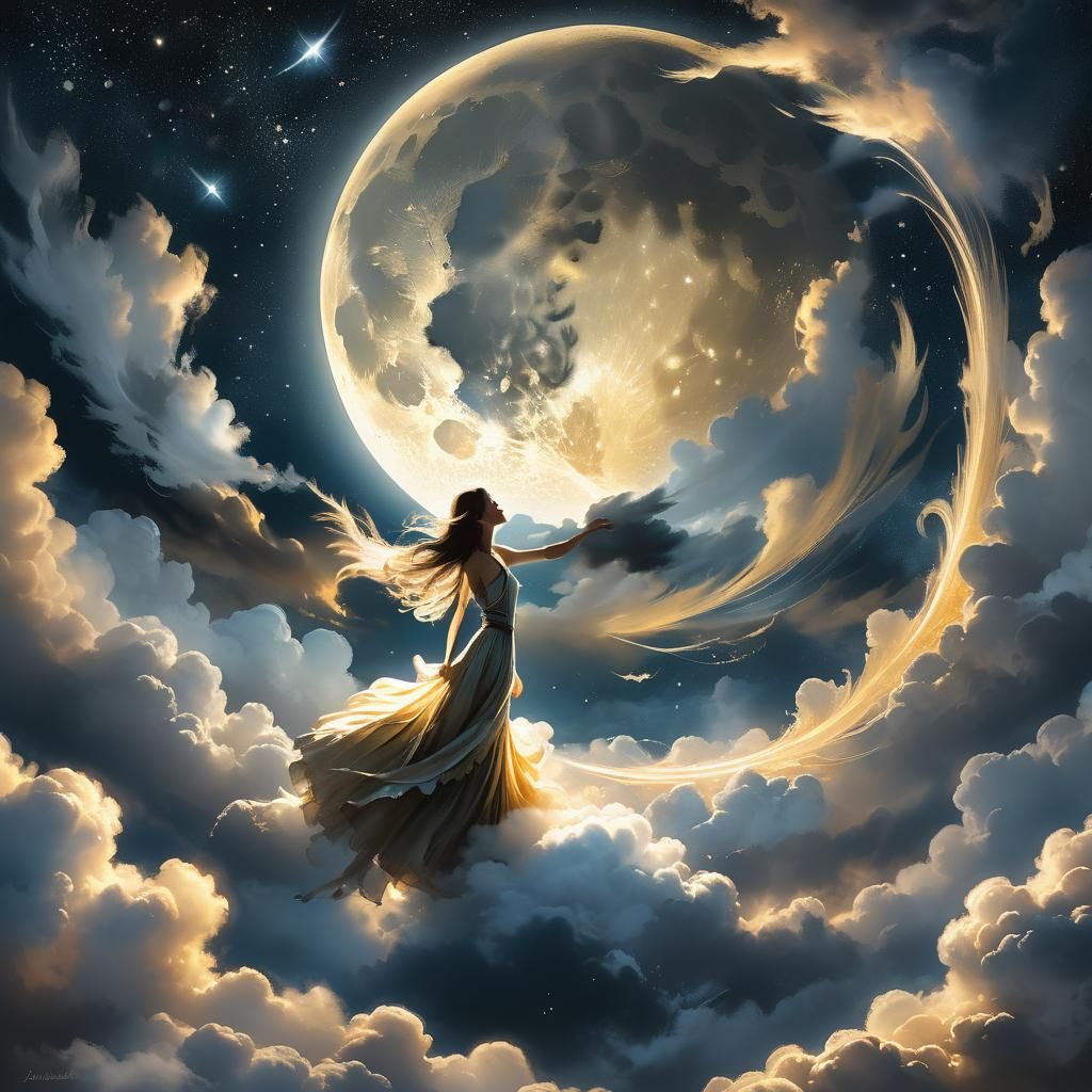 Majestic Moonrise Fantasy Illustration in Ethereal Style