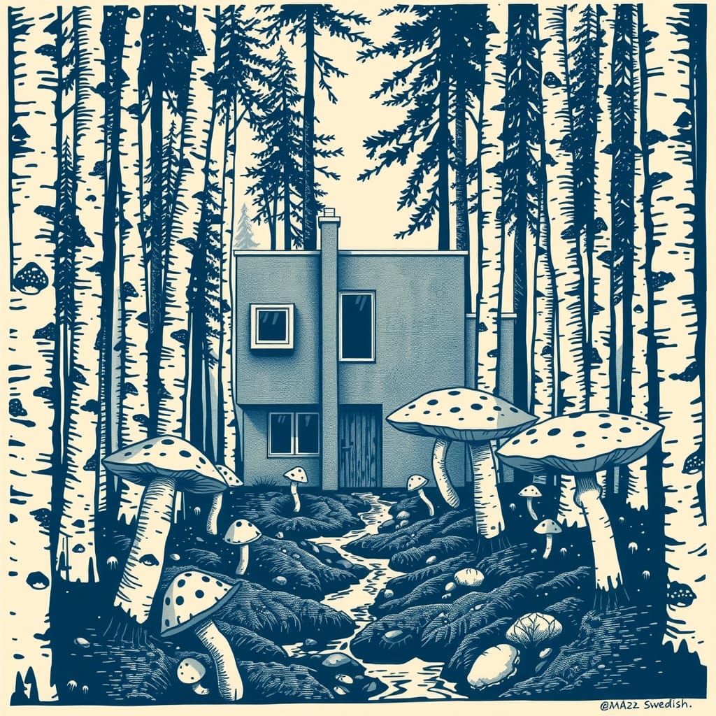 Cozy 1970s Swedish Cabin in a Birch Forest