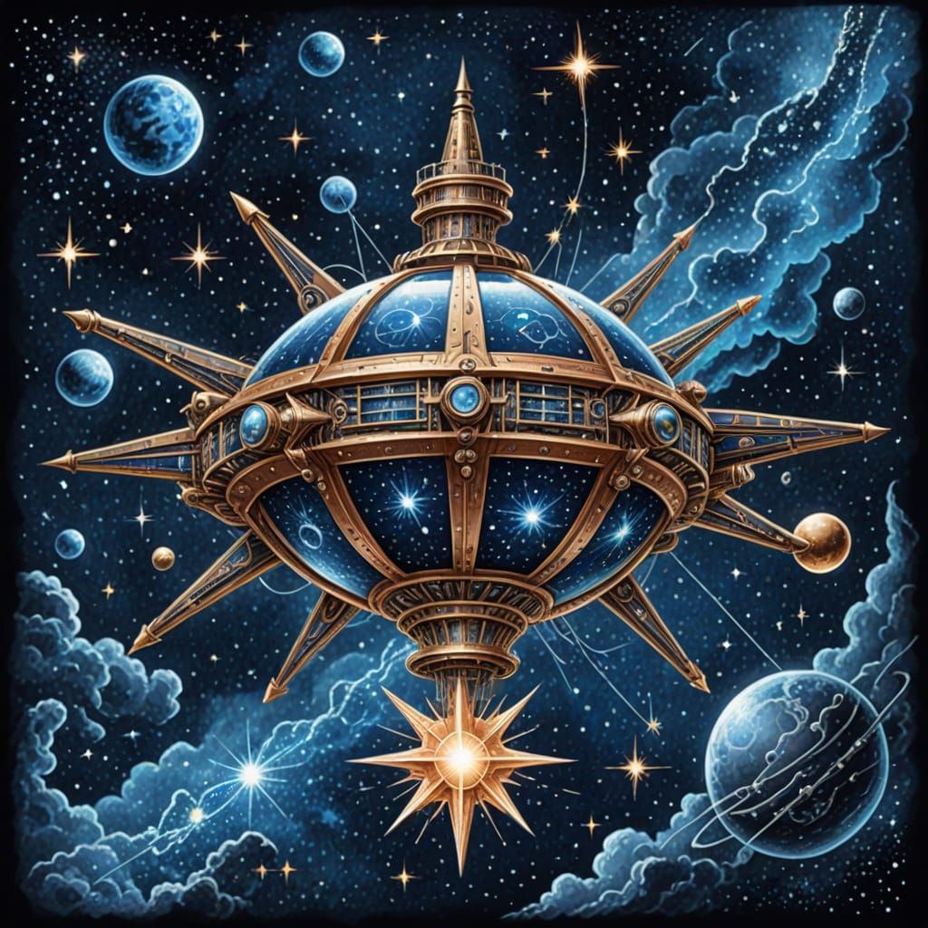 Surreal Steampunk Vessel Confronts the North Star