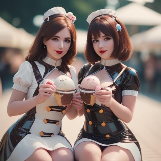 Women in Latex Dresses Sharing Sundae, Professional Photogra...