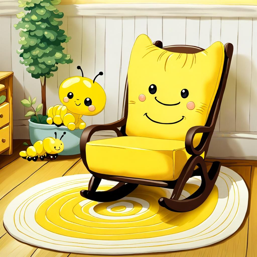 Yellow-Themed Living Room with Caterpillar in Airbrush Art