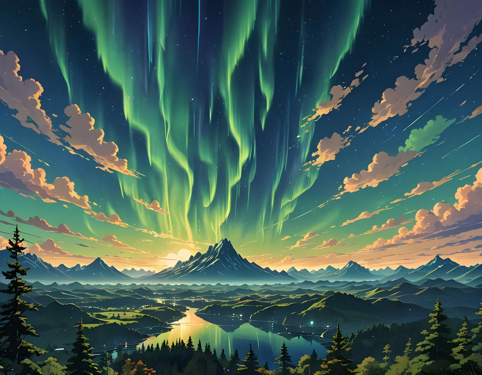 Aurora Borealis Abstract Art in Anime Style