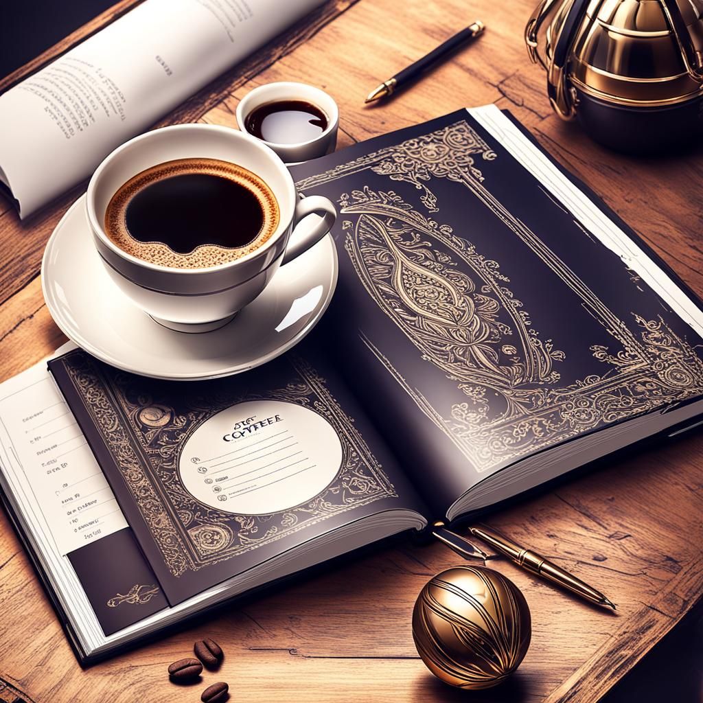 Elegant Coffee Cup Inside Glass Ball on Book