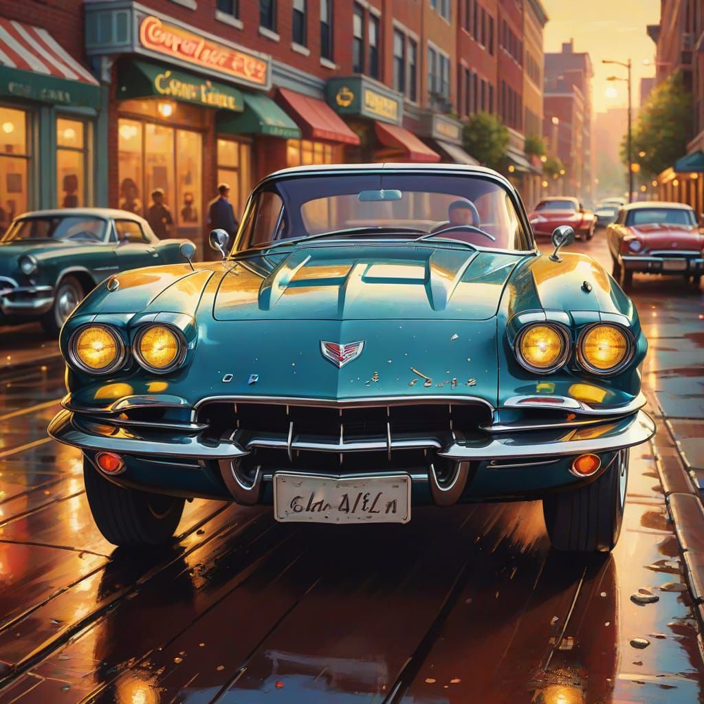 Vintage Corvette in Oil Gouache Style