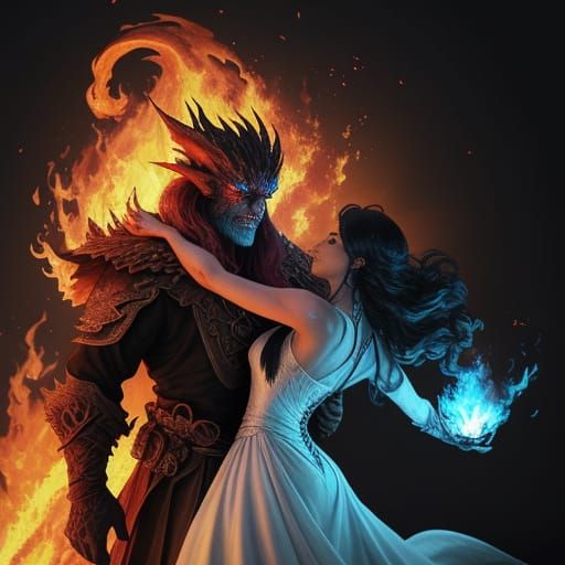 Epic Fantasy Witch Enveloped by Dragon Flames in Dragon Styl...