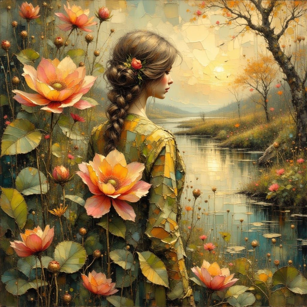 Vibrant Spring Scene in Oil, Watercolor, and Ink