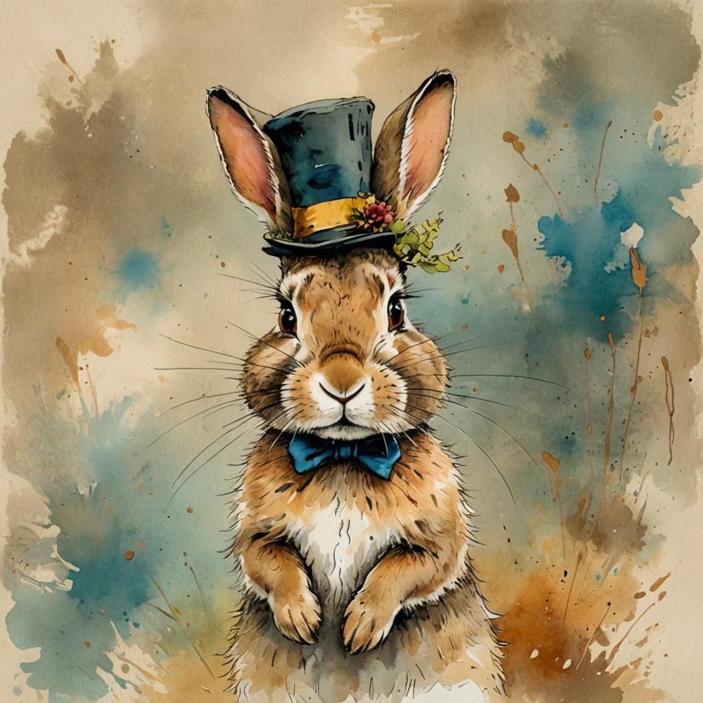 Whimsical Bunny in Top Hat Watercolor