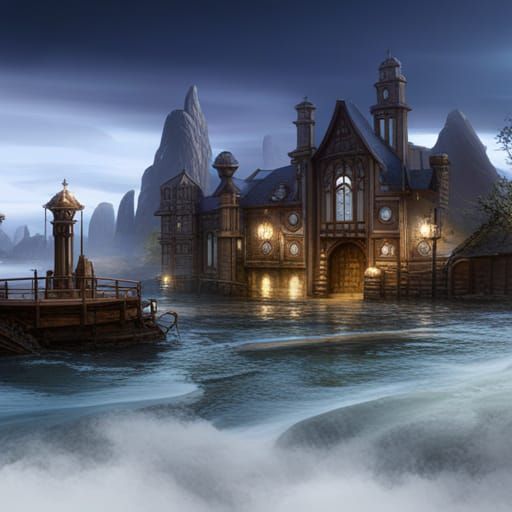 Fantastical Deep Color Matte Painting in Watercolor Style