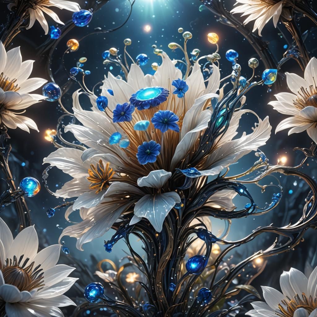 Alien Flower with Multicolored Lights, Digital Art