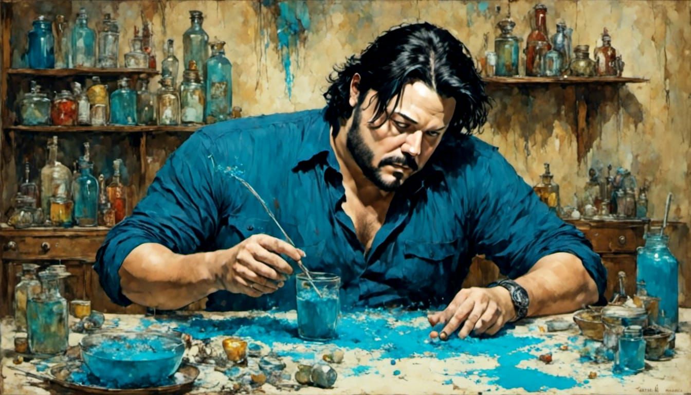 Retro Rockabilly Man with Blue Powder