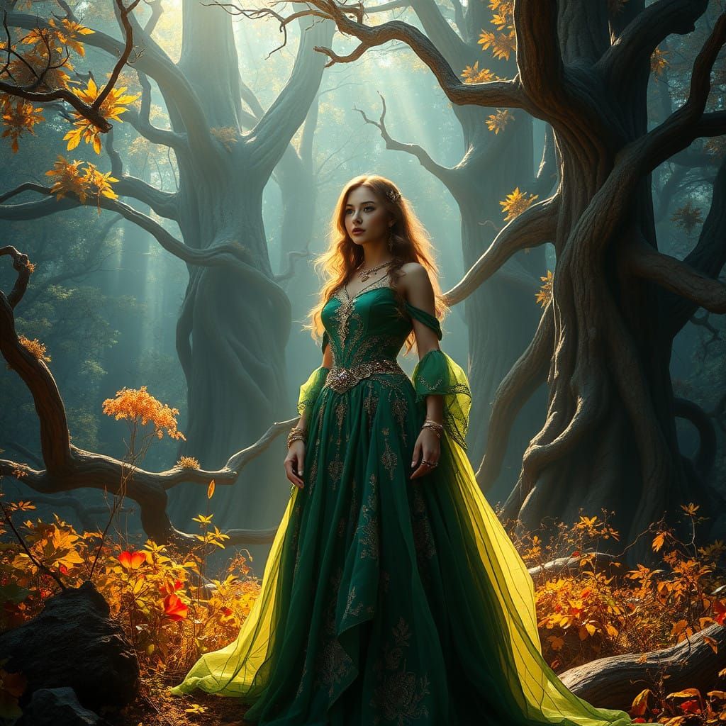 Regal Woman in Ancient Forest