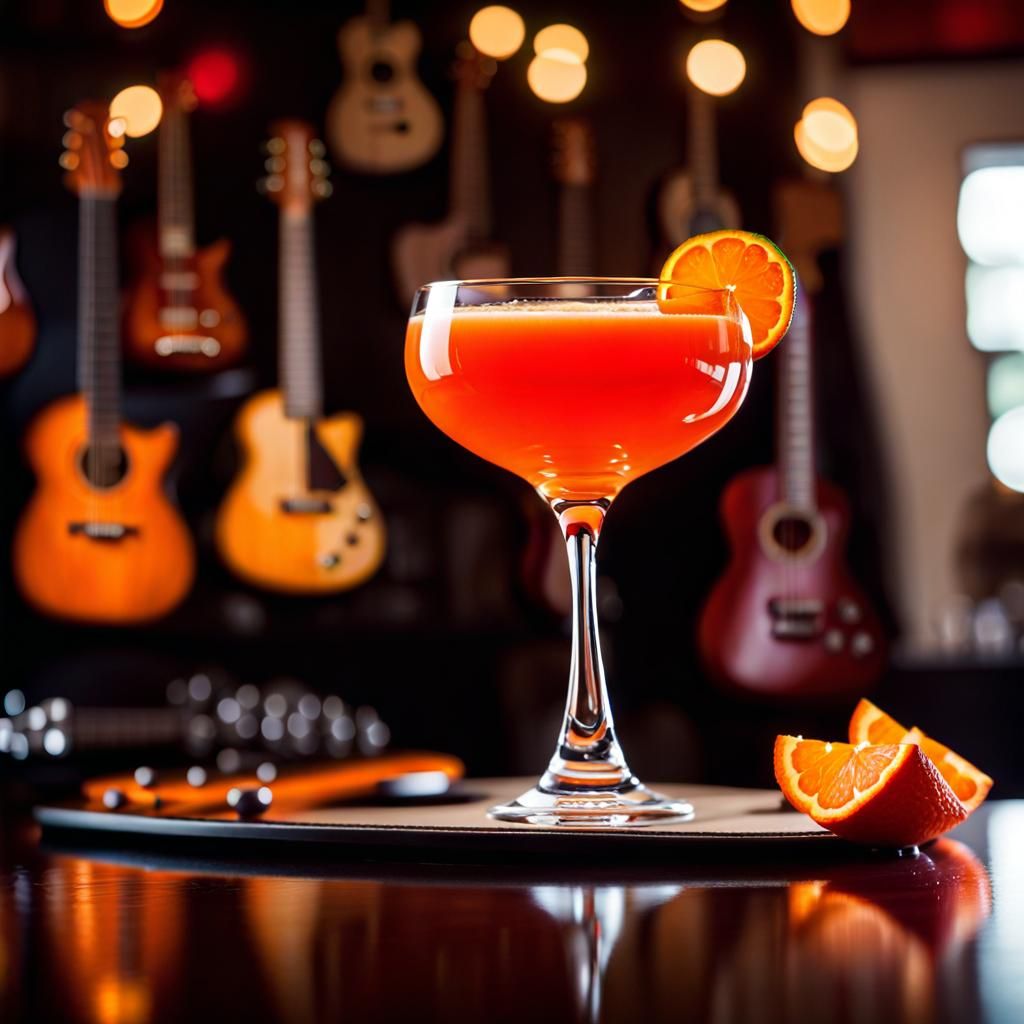 Bright Red Cocktail with Guitars in Background