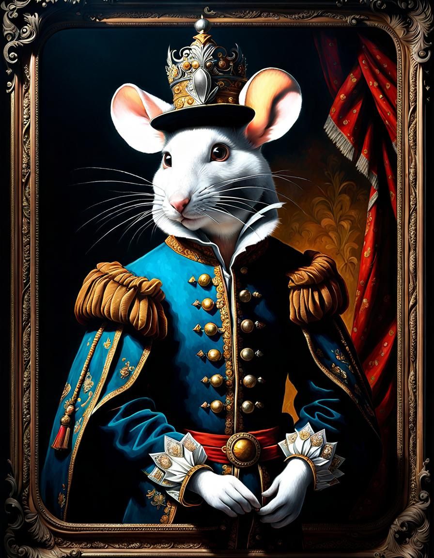 Renaissance Mouse Painter Portrait, Dark Fantasy Art