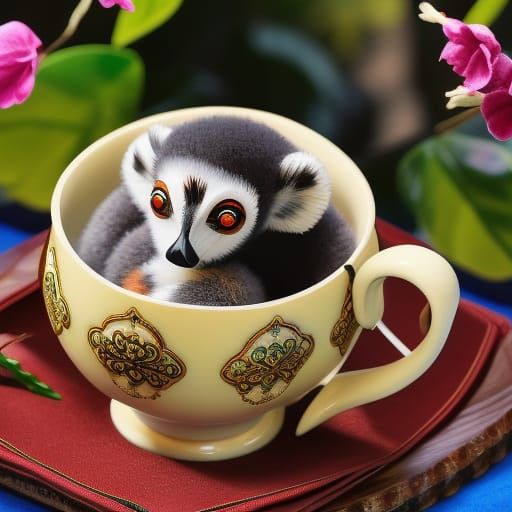 baby lemur in a teacup