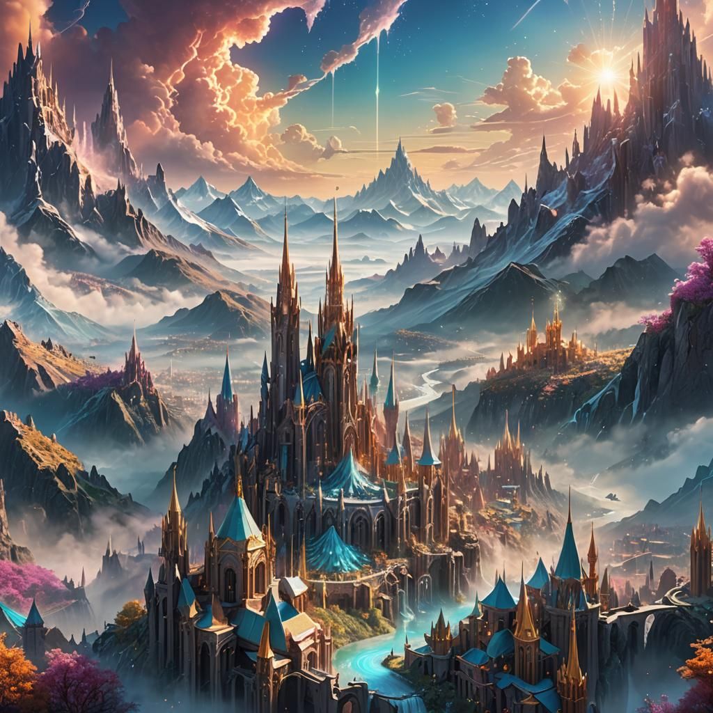 Ethereal Fantasy Landscape with Crystalline Spires