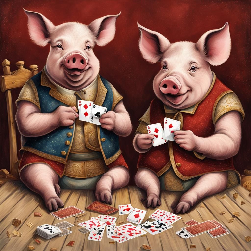 Pigs Playing Cards at the Pub