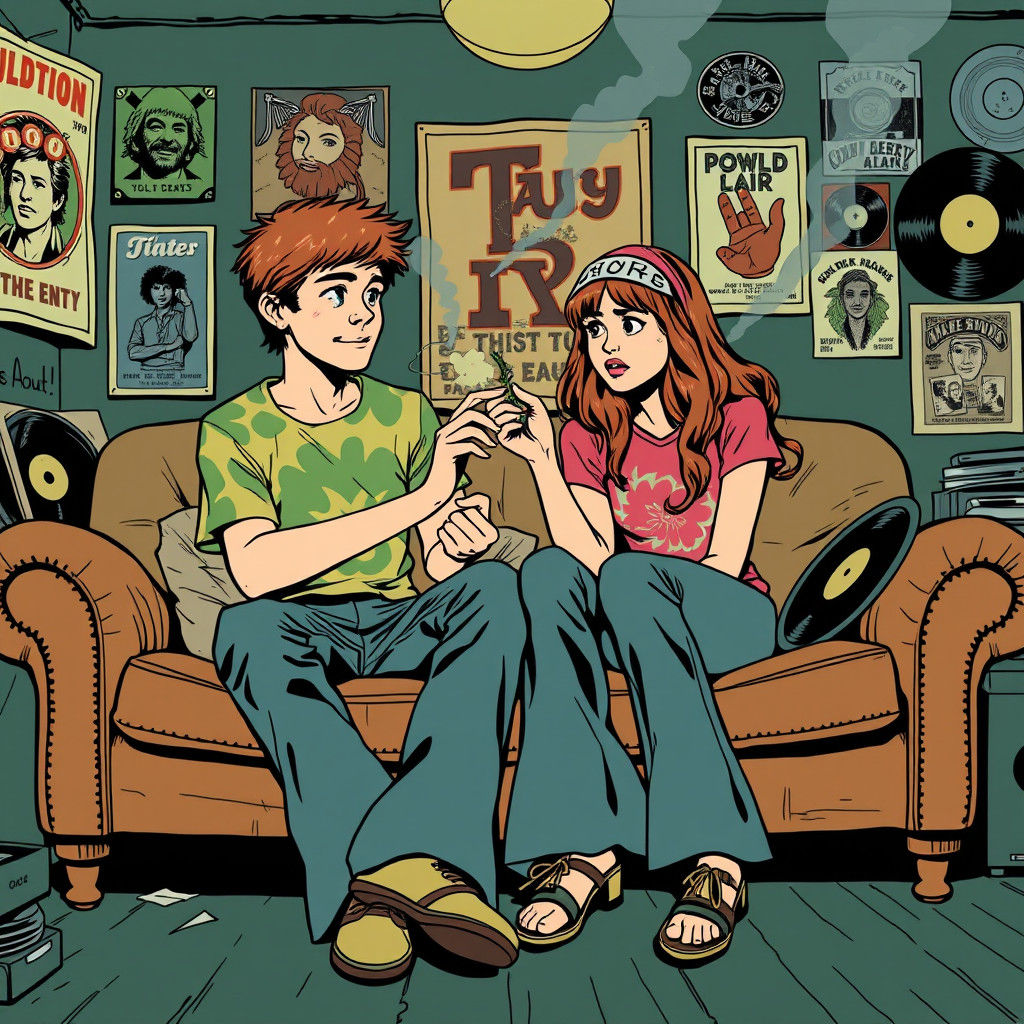 Teens Smoking First Joint in Noir Comic Style
