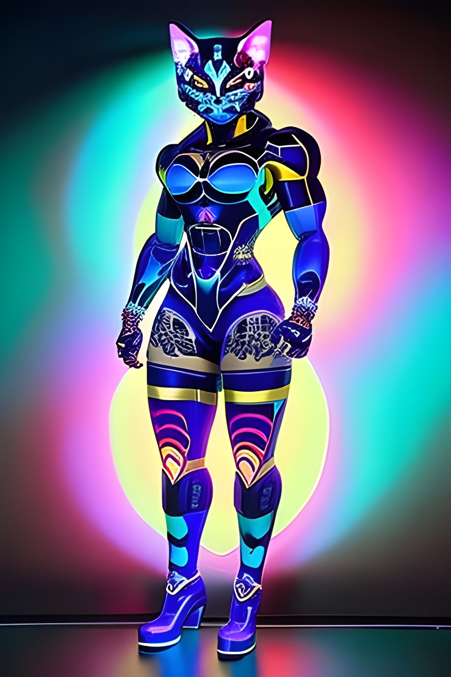 Cybernetic Neko Cat Girl with Day of the Dead Mask