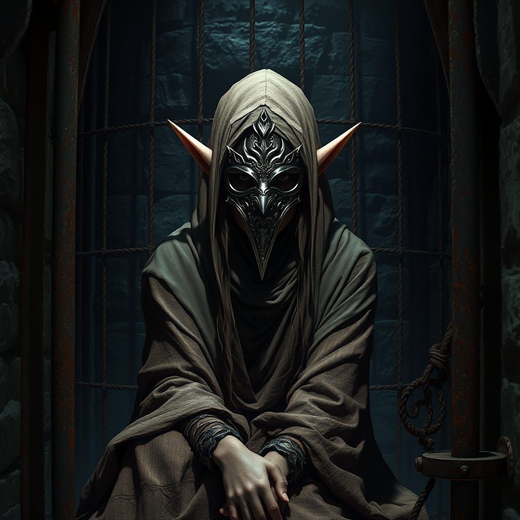 Enigmatic Elf Prisoner in Fantasy Dungeon