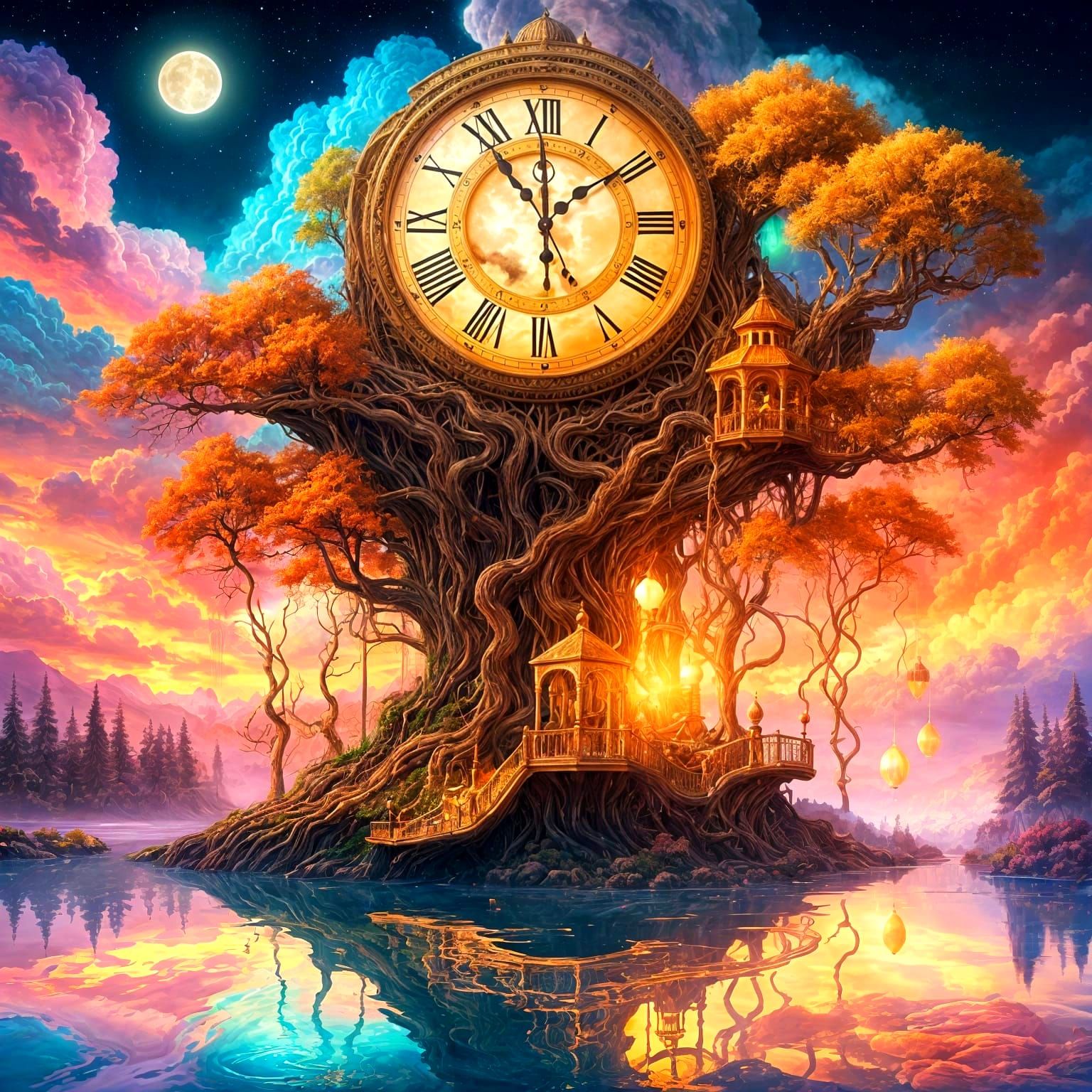 Surreal Landscape with Floating Islands and Golden River